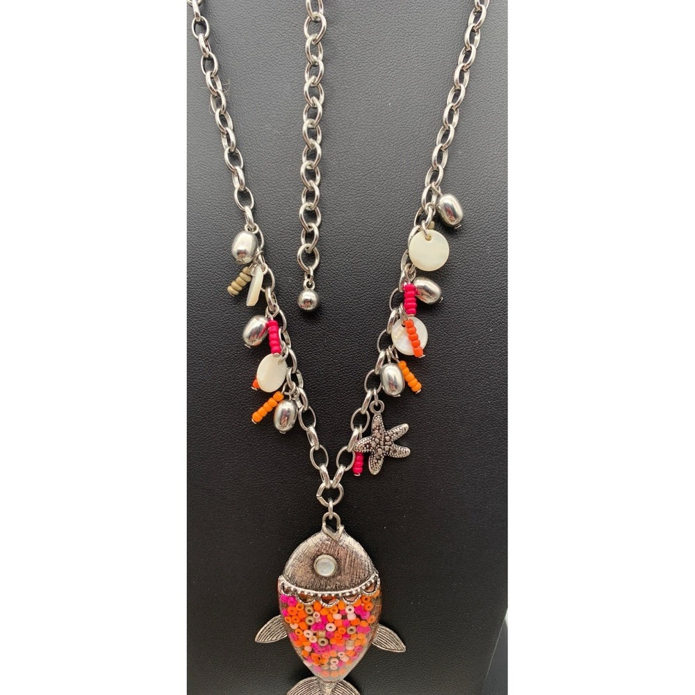 Chicos Silver Tone And Colorful Fun Fish Pendant Ocean Themed Charm Necklace - Picture 5 of 7